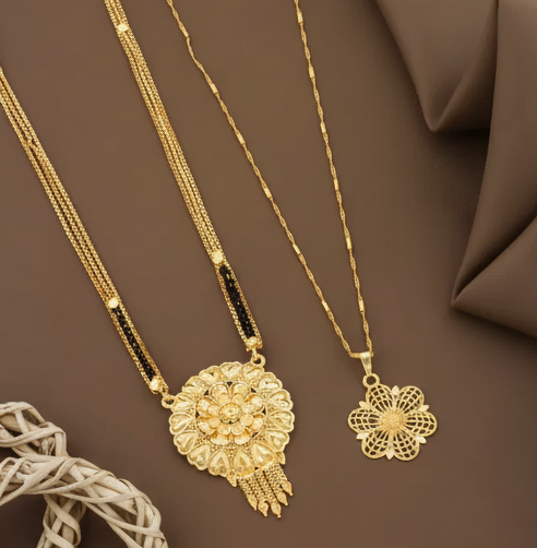 Mangalsutra Ki Mala Design With Moti Chen Ladi Lomg and short Combo Set [ BUY 1 GET 1 FREE ]